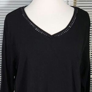 Avenue 2X WP $50 Black 100% Cotton Cut-Out Detailed V-neck Stretch Cotton Tunic